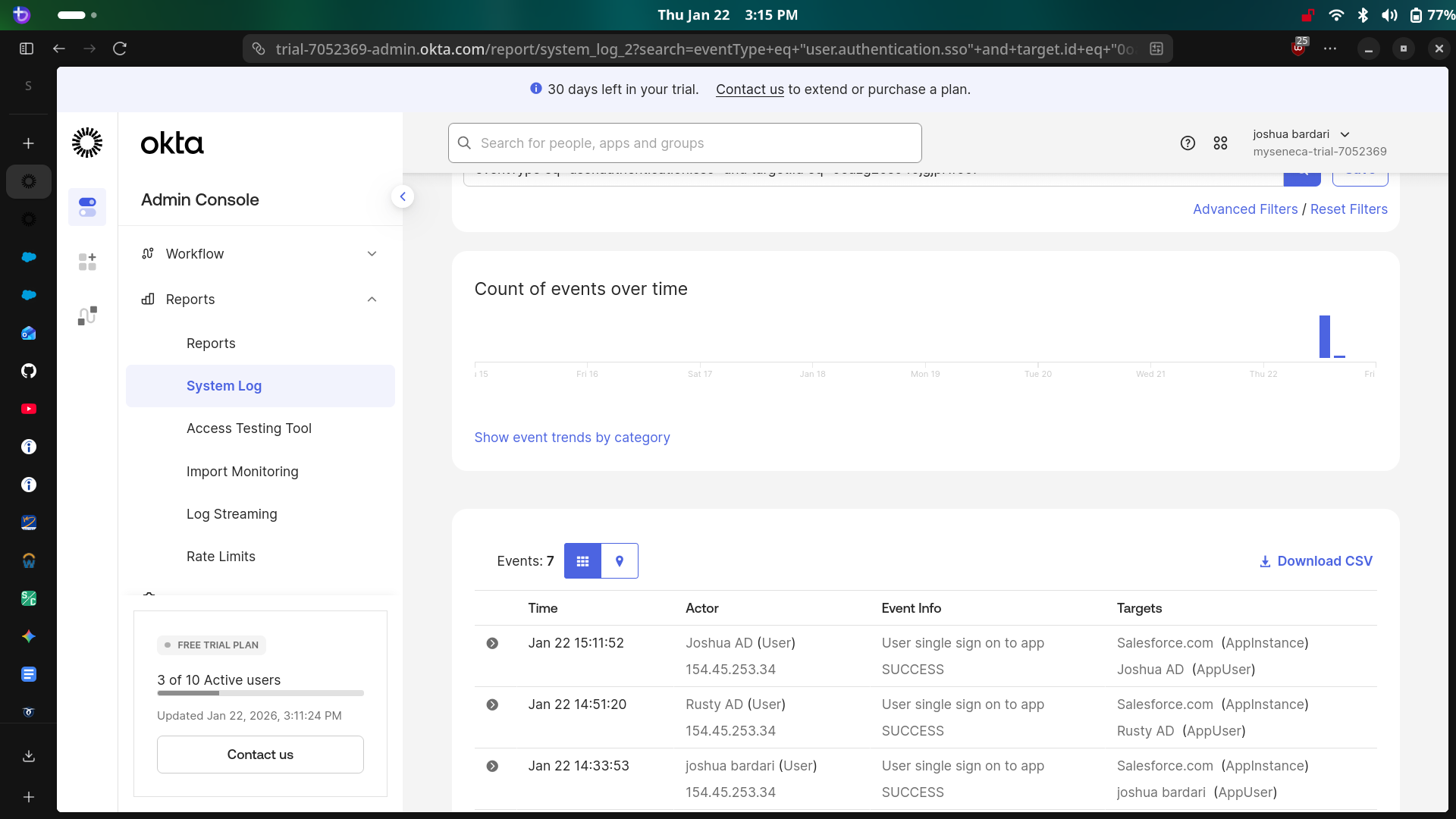 System Log SSO Success